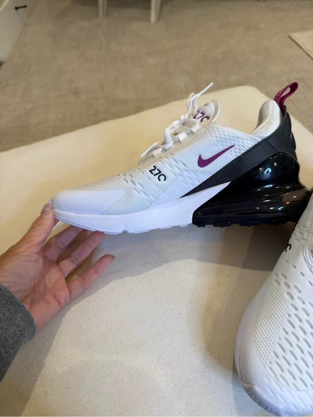 Nike Women's White Sneakers with Pink Swoosh